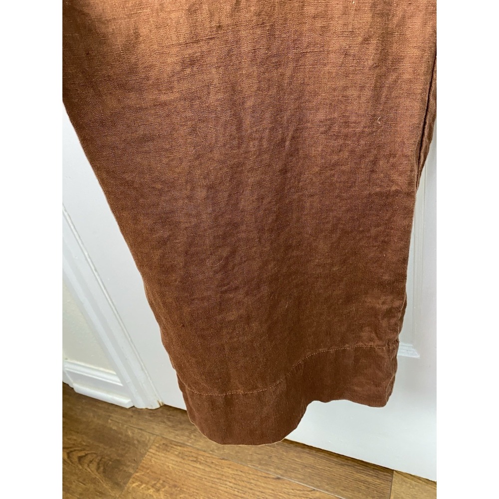 Quince Women's L Chocolate Brown European Linen Square Neck Belted Jumpsuit - Picture 3 of 10
